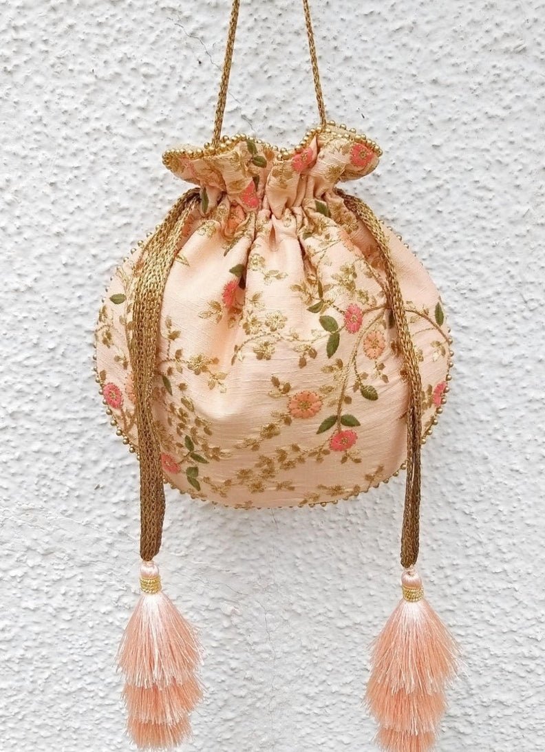 Peach Embroidered Potli AMYRA - Fabilicious Fashion