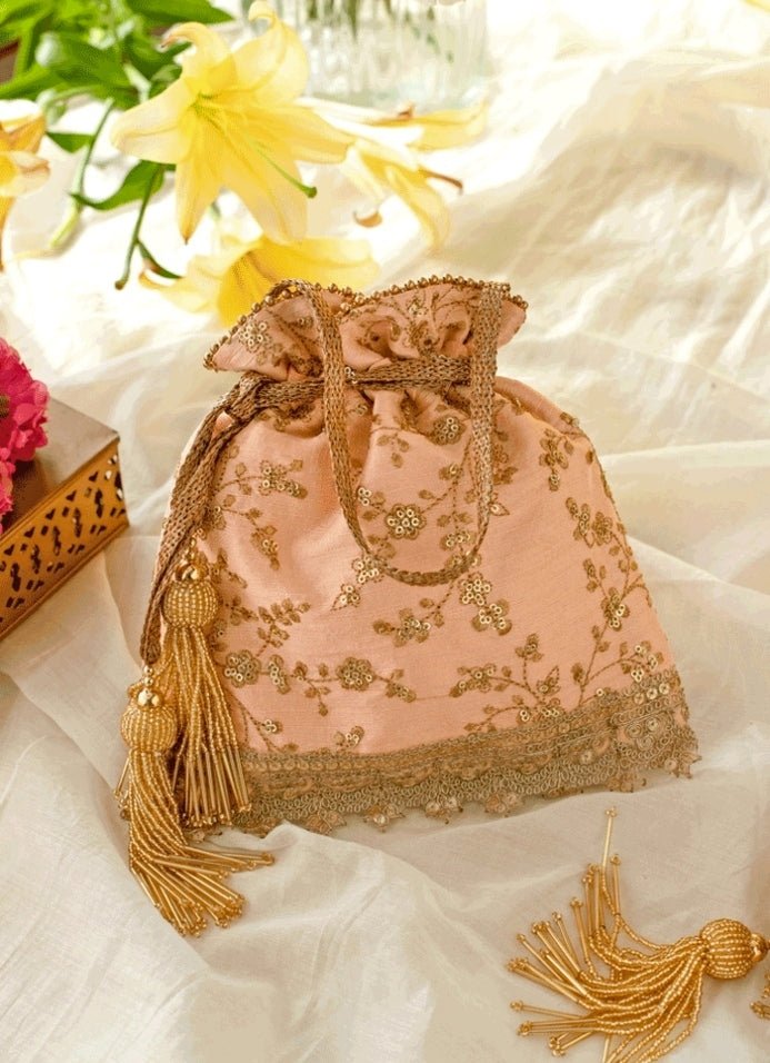 Peach Embroidered Potli AMYRA - Fabilicious Fashion