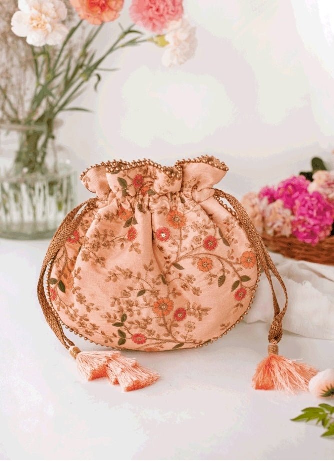 Peach Embroidered Potli AMYRA - Fabilicious Fashion