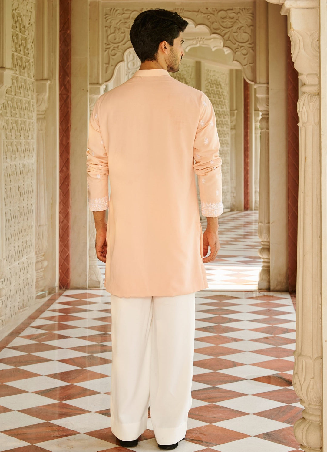 Peach Embroidered Silk Kurta Set Contrast By Parth - Fabilicious Fashion