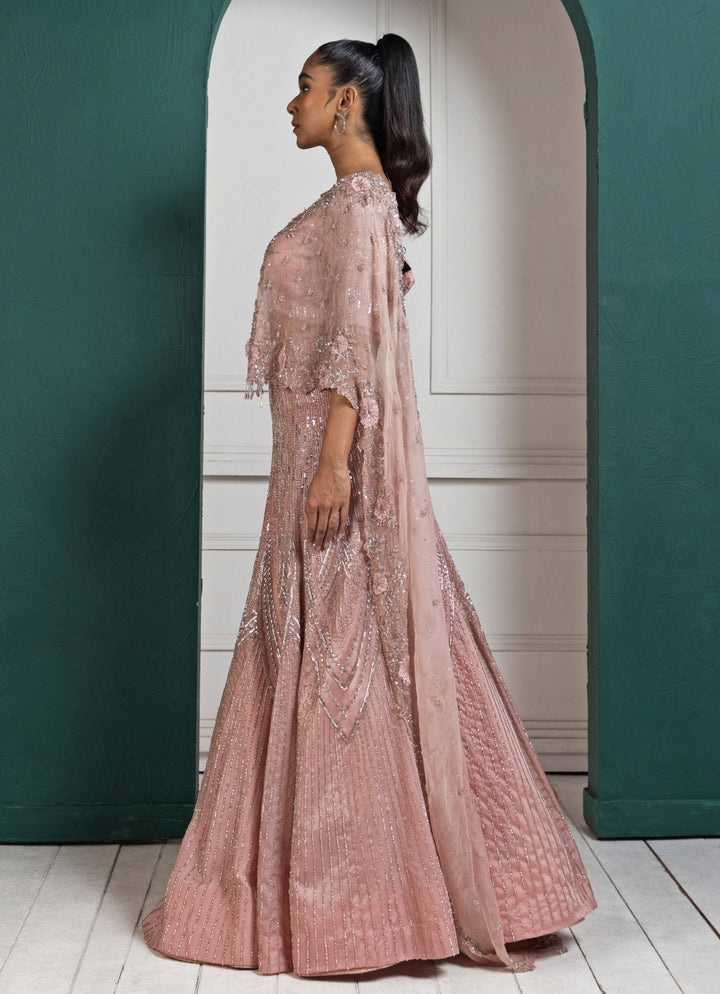 Peach Embroidered Sparkle Lehenga Set Smriti - Fabilicious Fashion