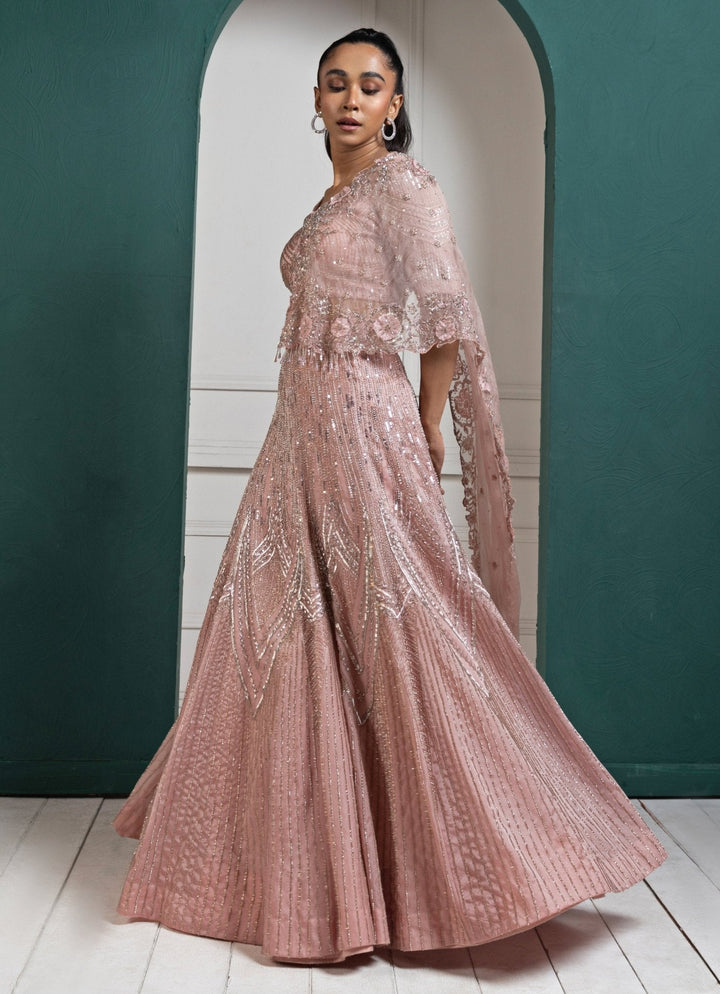 Peach Embroidered Sparkle Lehenga Set Smriti - Fabilicious Fashion