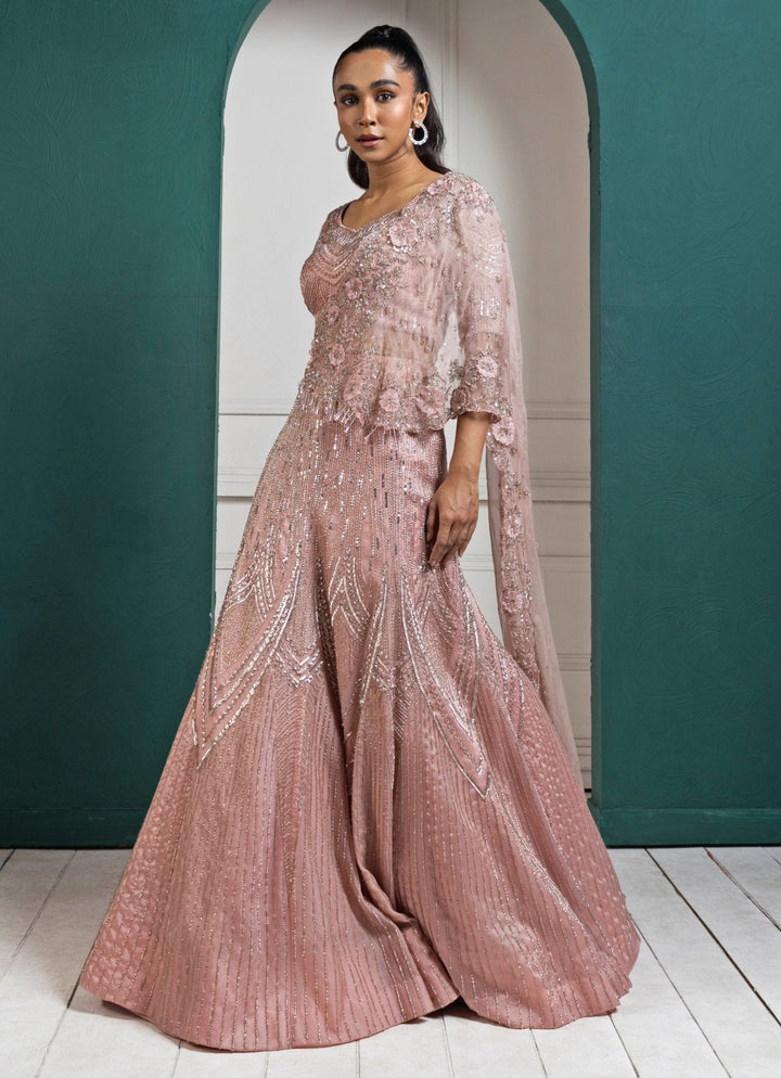 Peach Embroidered Sparkle Lehenga Set Smriti - Fabilicious Fashion