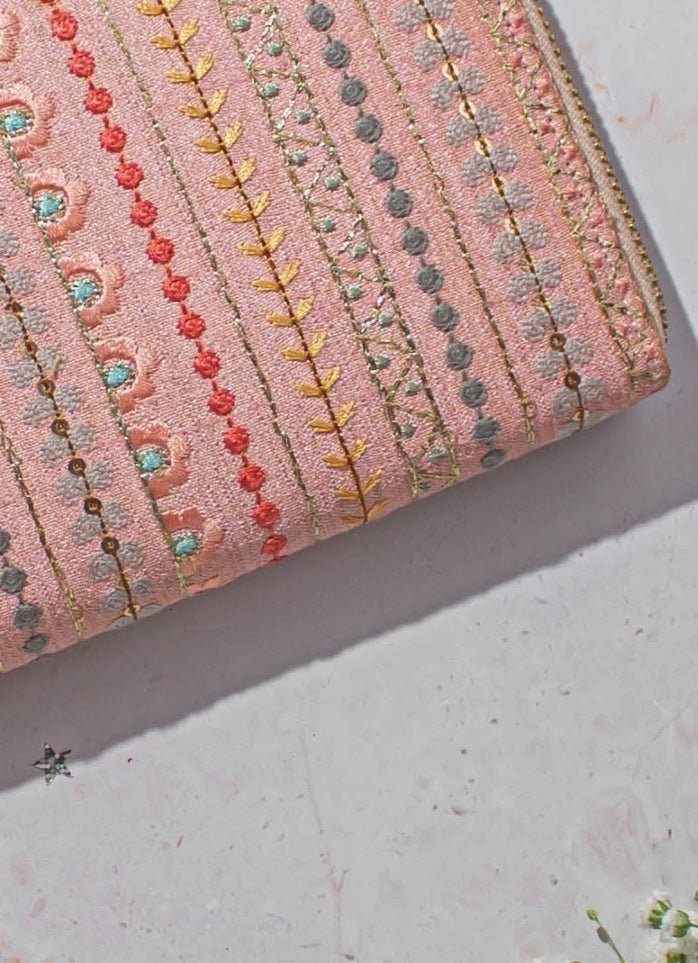 Peach Embroidered Zip Wallet AMYRA - Fabilicious Fashion