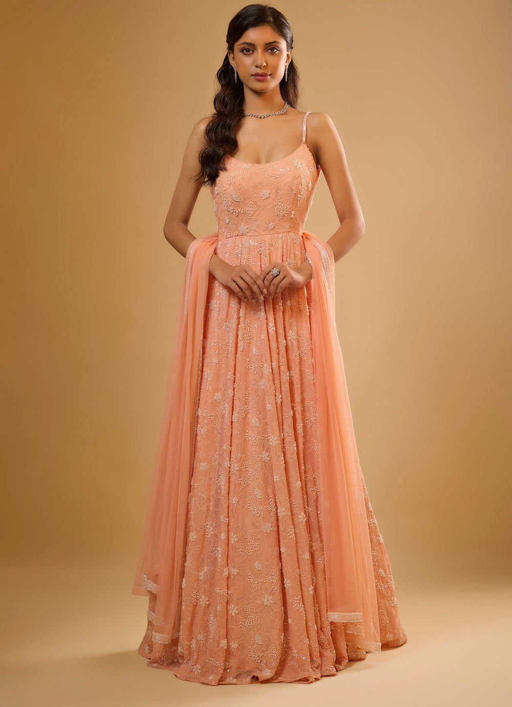 Peach Georgette Anarkali Gown Renee Label - Fabilicious Fashion