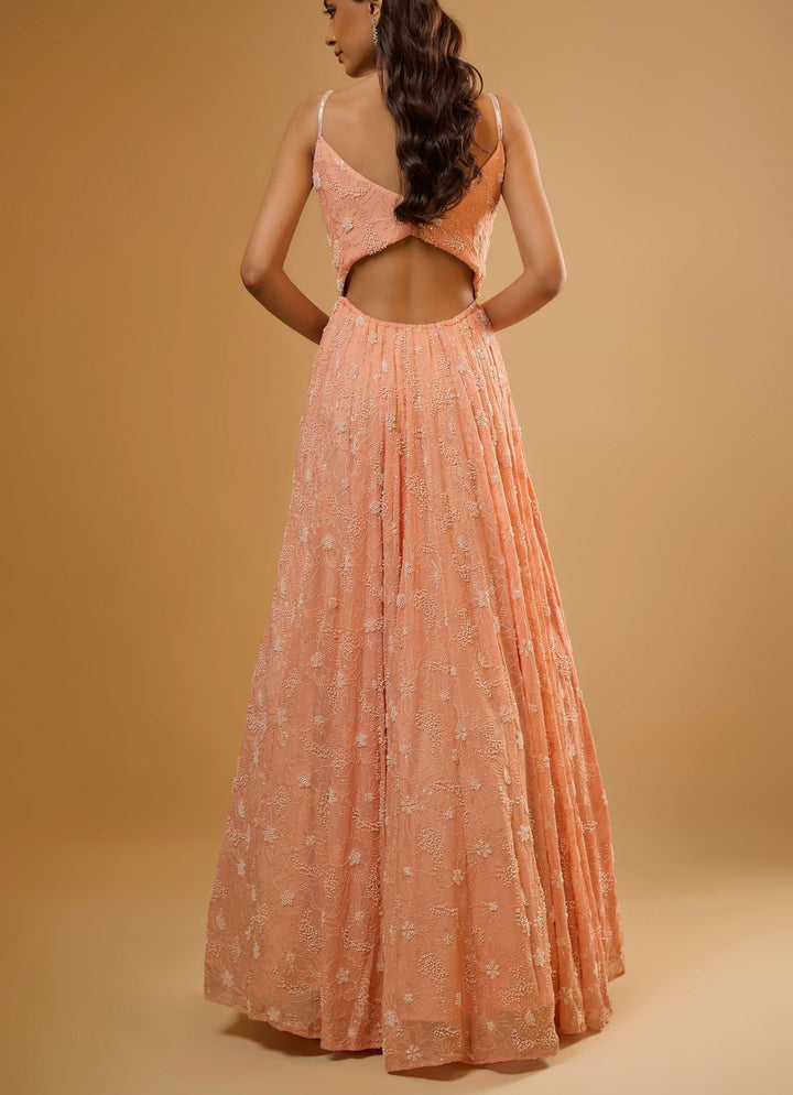 Peach Georgette Anarkali Gown Renee Label - Fabilicious Fashion