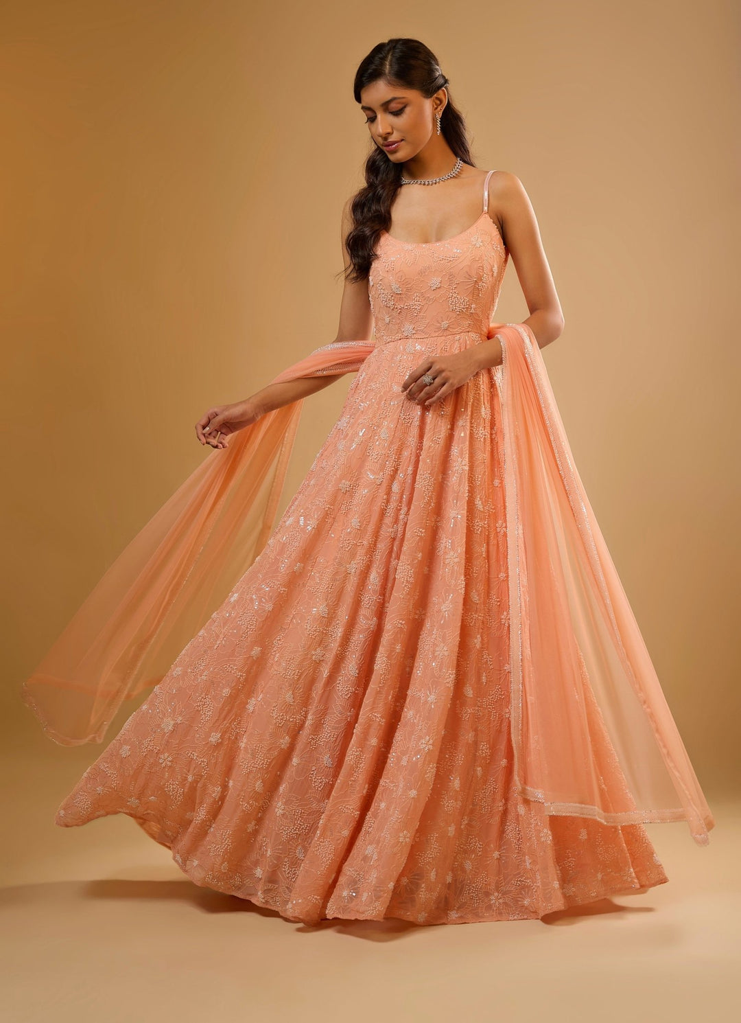 Peach Georgette Anarkali Gown Renee Label - Fabilicious Fashion