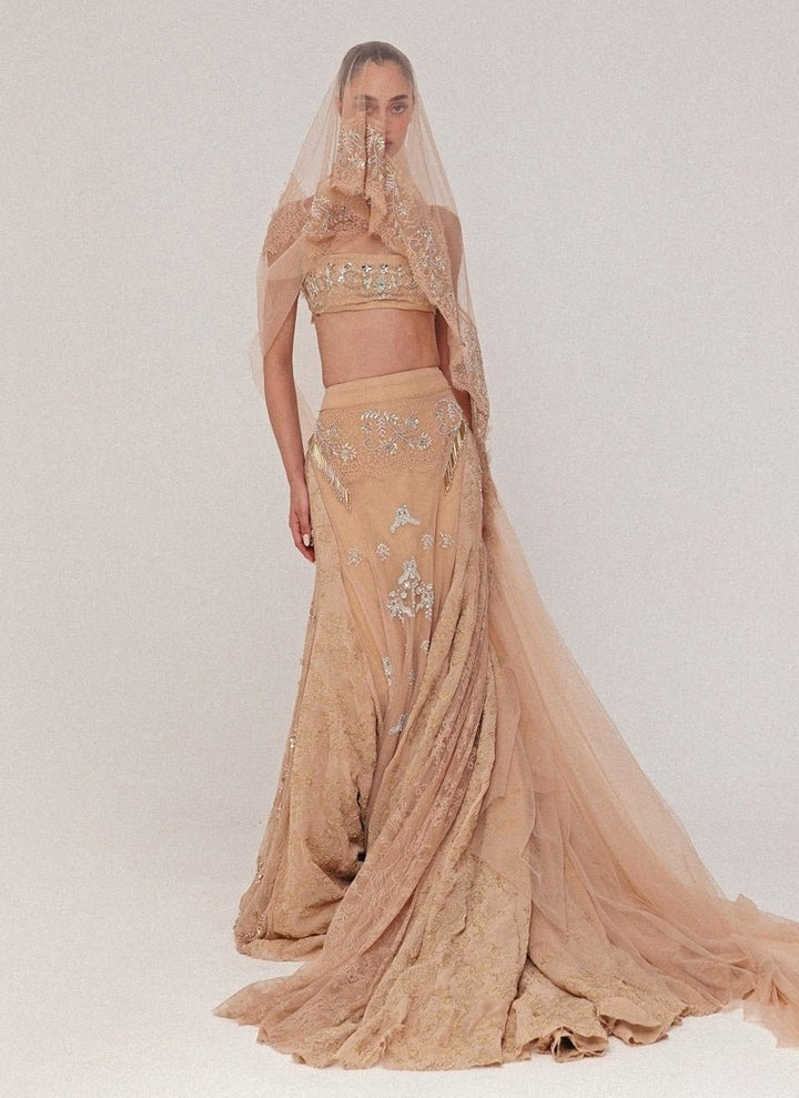 The Little Black Bow Peach Georgette And Soft Net Lehenga SetFabilicious Fashion