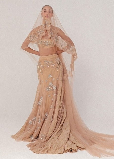 The Little Black Bow Peach Georgette And Soft Net Lehenga SetFabilicious Fashion