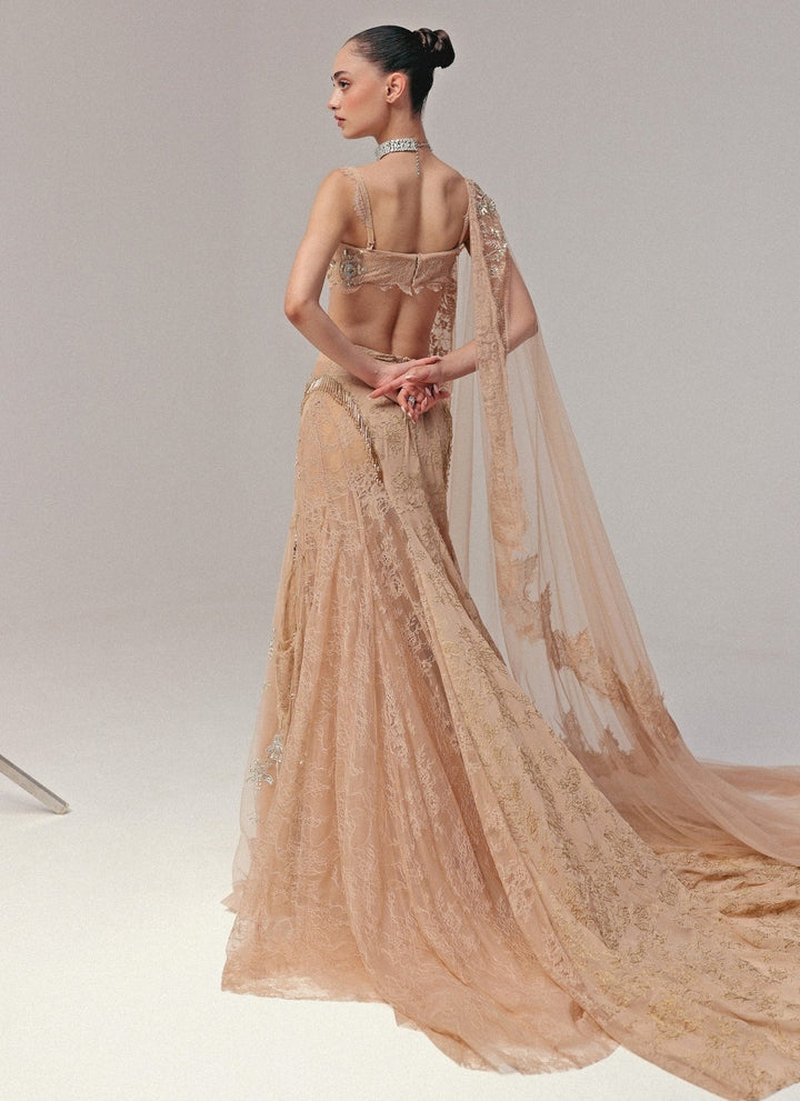 The Little Black Bow Peach Georgette And Soft Net Lehenga SetFabilicious Fashion