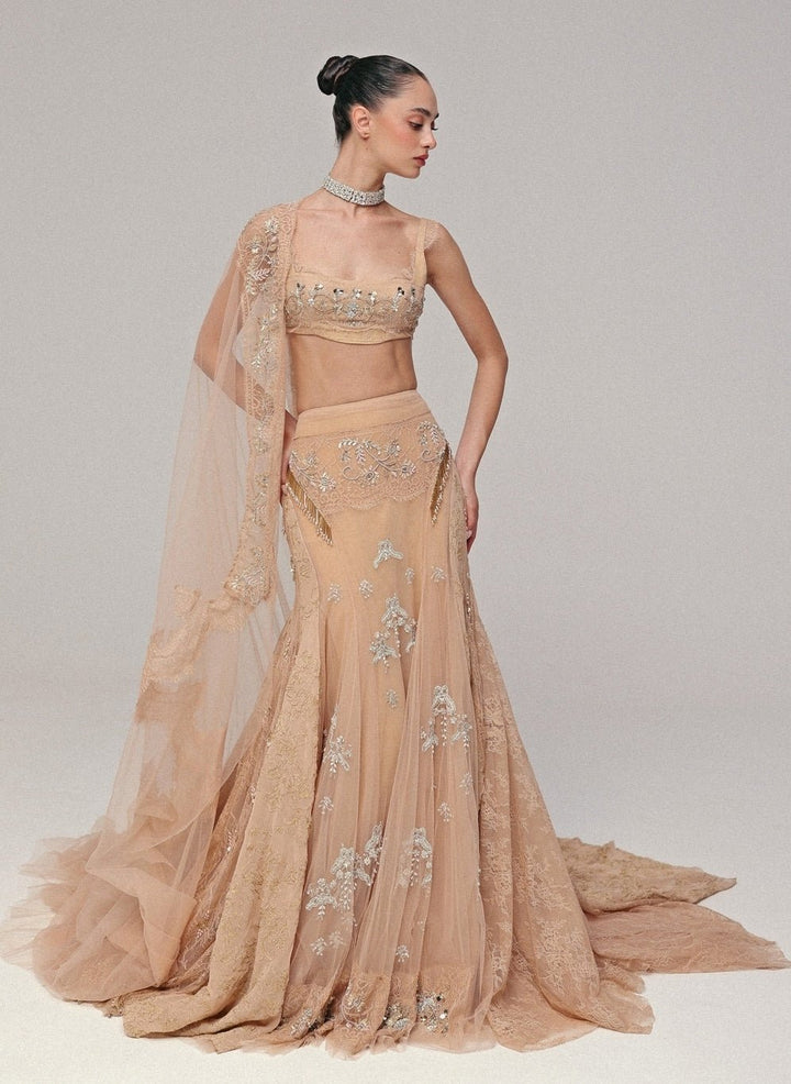 The Little Black Bow Peach Georgette And Soft Net Lehenga SetFabilicious Fashion