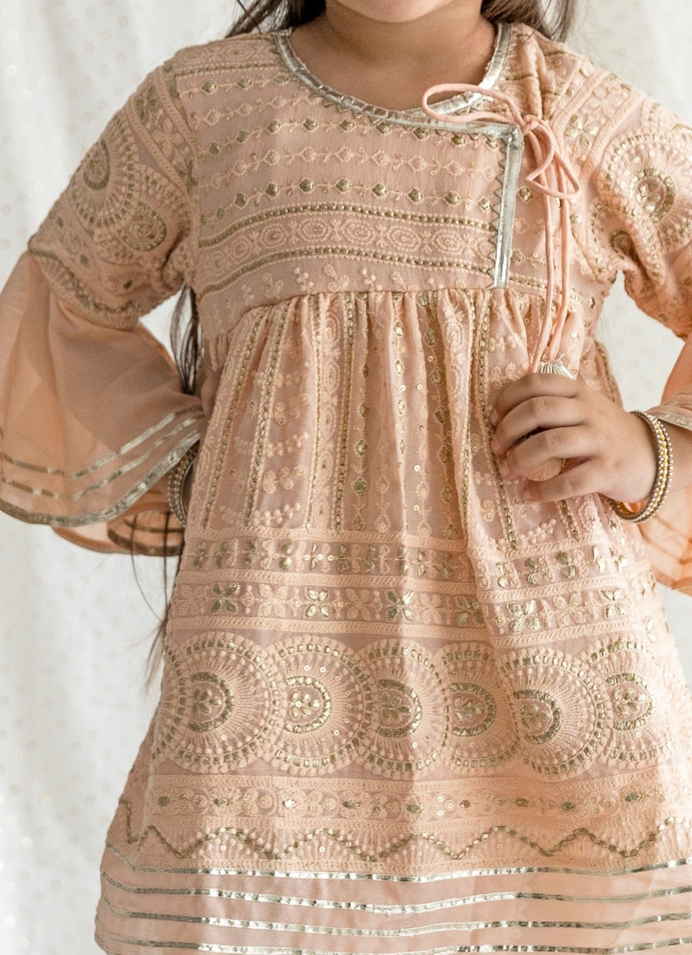 Peach Georgette Chikankari Kurta Dhoti Set Chotibuti - Fabilicious Fashion