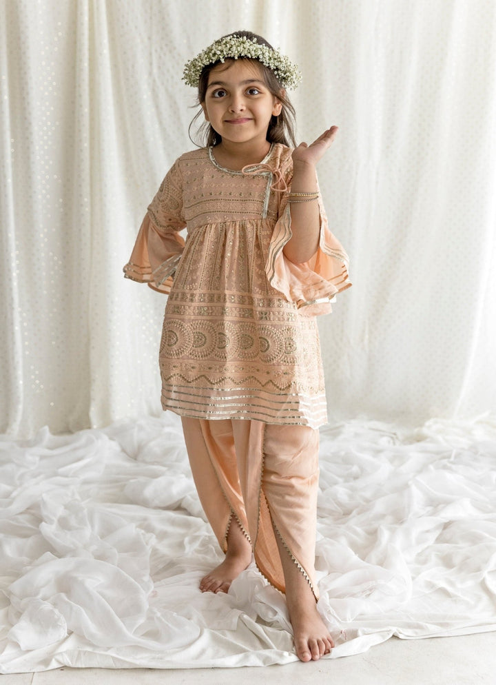 Chotibuti Peach Georgette Chikankari Kurta Dhoti SetFabilicious Fashion