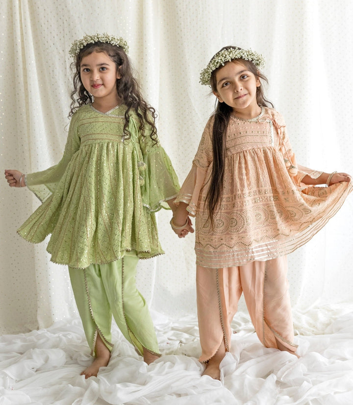 Chotibuti Peach Georgette Chikankari Kurta Dhoti SetFabilicious Fashion