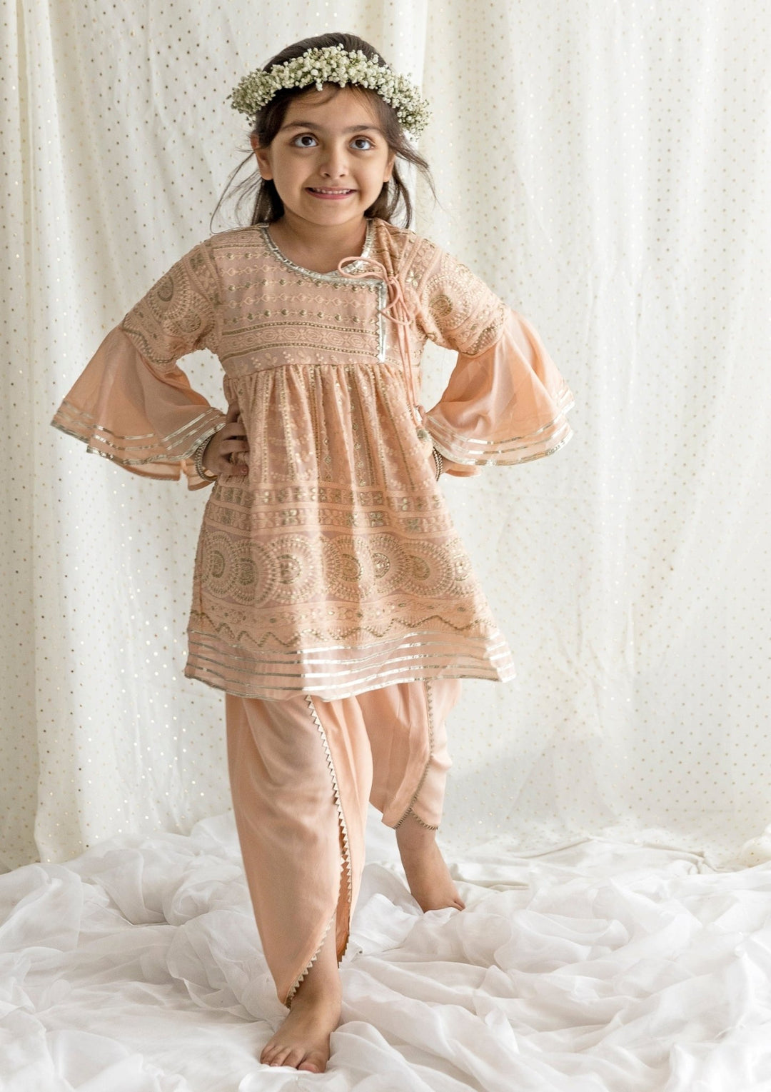 Chotibuti Peach Georgette Chikankari Kurta Dhoti SetFabilicious Fashion