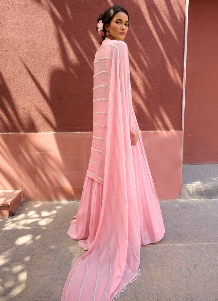 Peach Georgette Embellished Lehenga set Chamee and Palak - Fabilicious Fashion