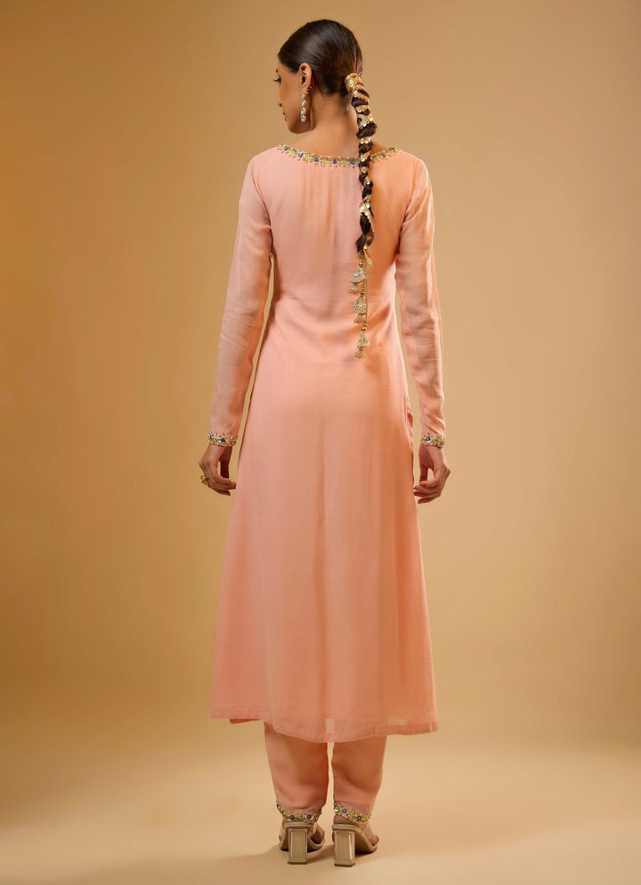 Peach Georgette Kurta Pants Set Renee Label - Fabilicious Fashion