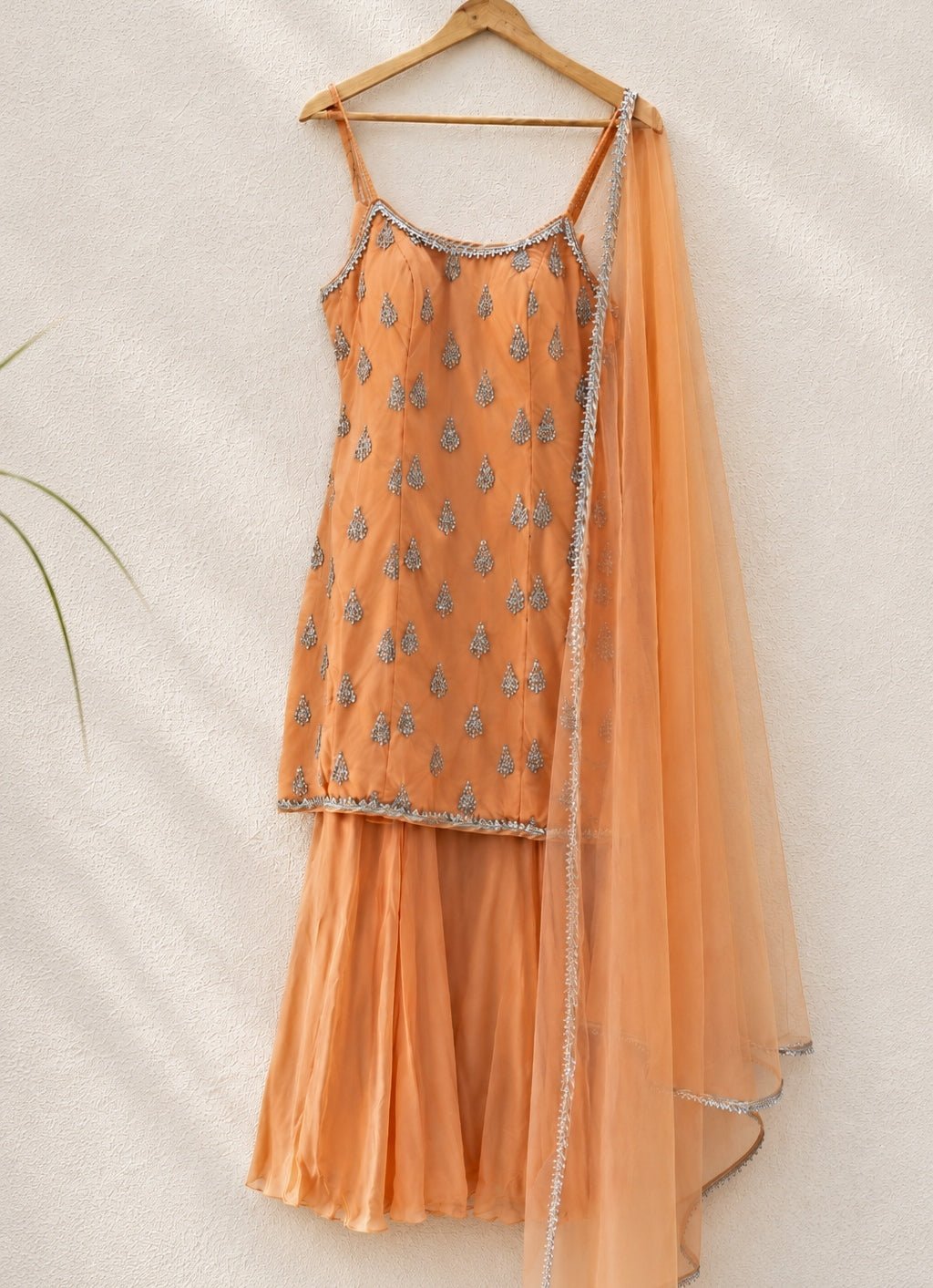 Peach Georgette Kurta Sharara Set Anisha Shetty - Fabilicious Fashion