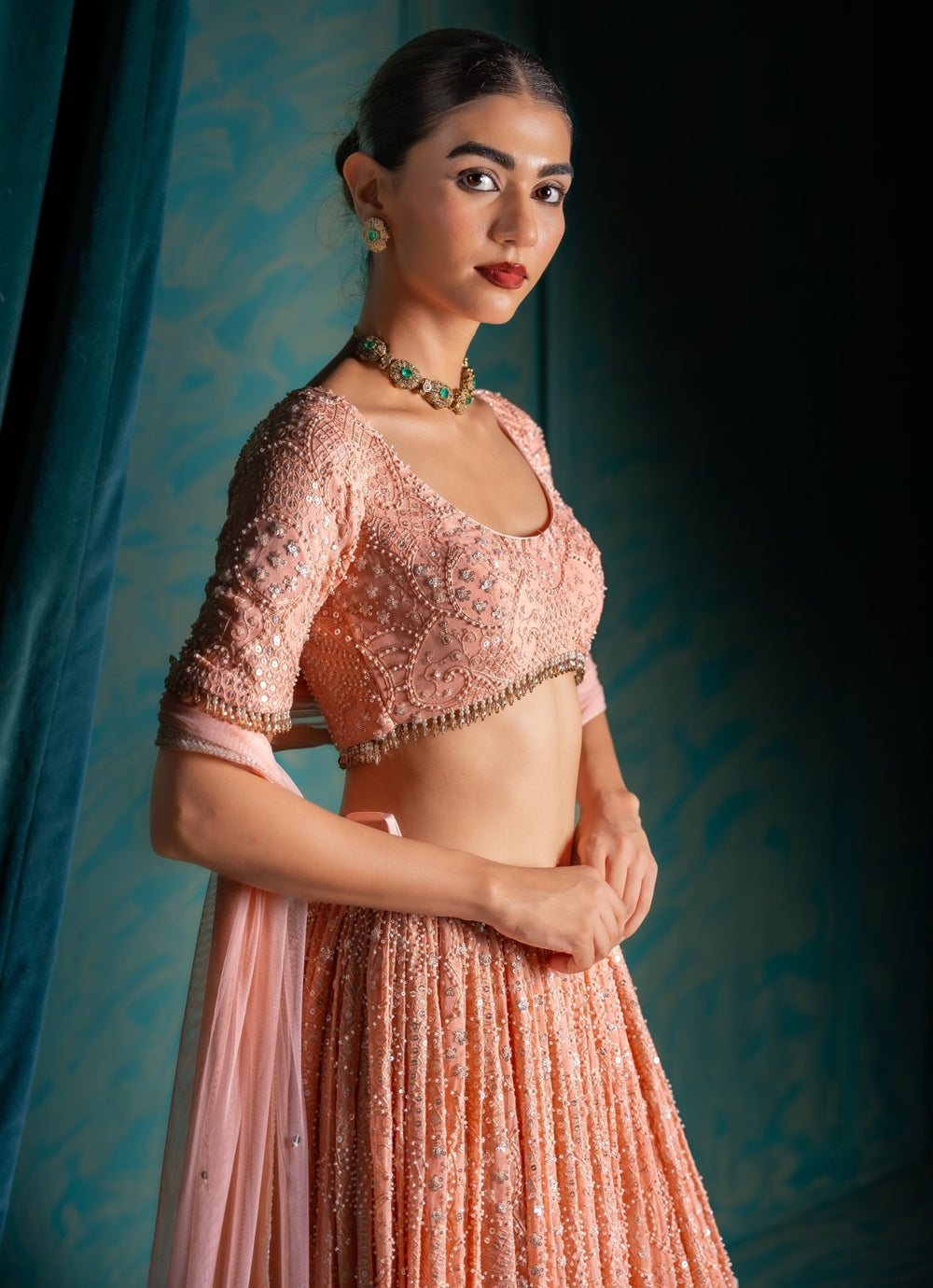 Peach Georgette Lehenga Set Renee Label - Fabilicious Fashion
