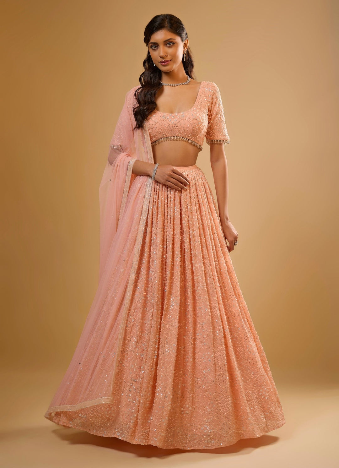 Peach Georgette Lehenga Set Renee Label - Fabilicious Fashion