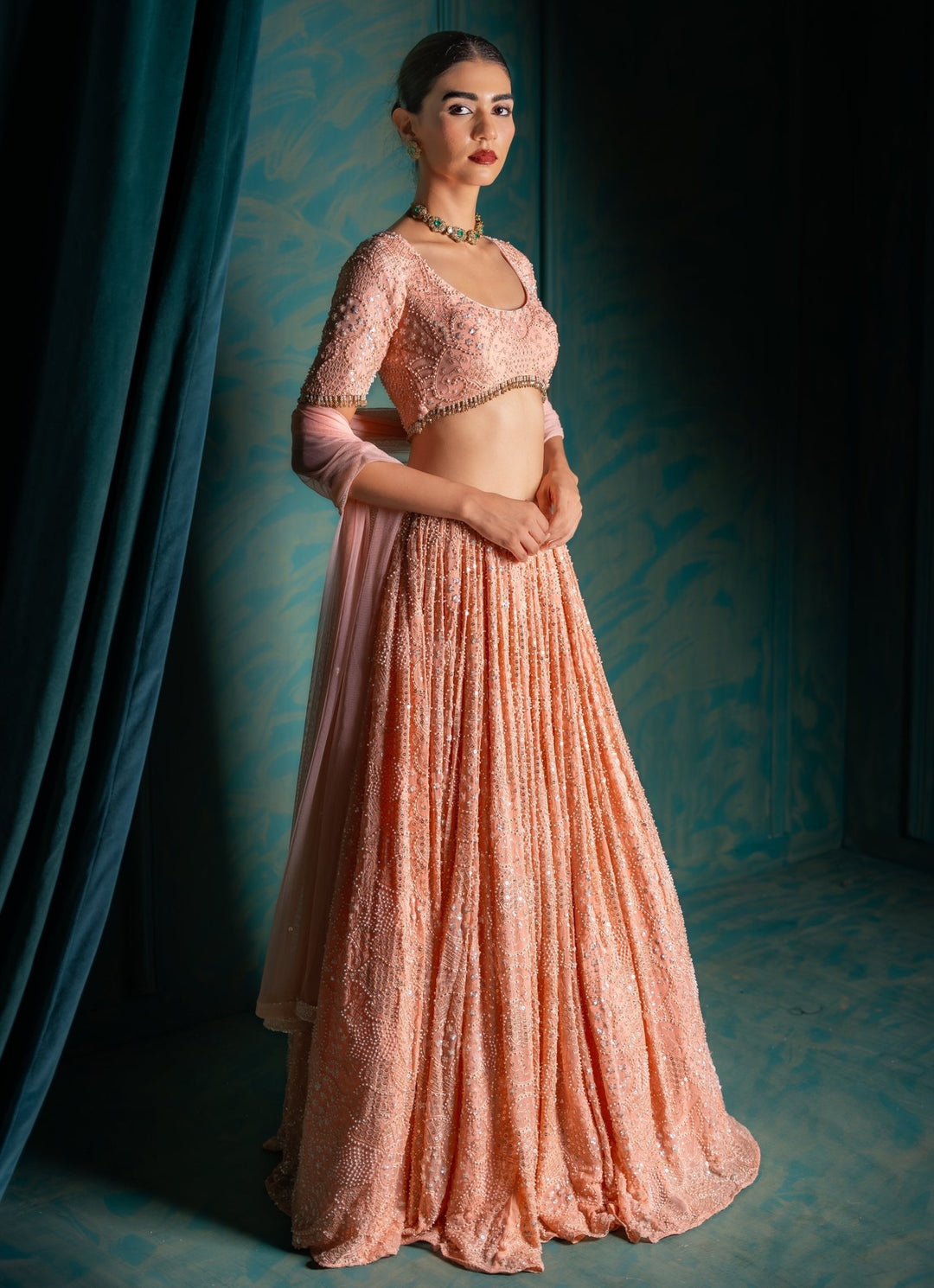 Peach Georgette Lehenga Set Renee Label - Fabilicious Fashion