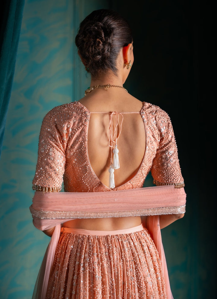 Peach Georgette Lehenga Set Renee Label - Fabilicious Fashion