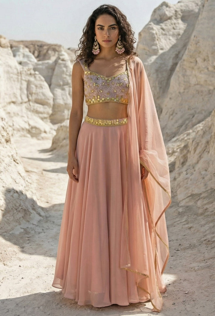 Peach Georgette Sharara With Multicolour Blouse Anisha Shetty - Fabilicious Fashion