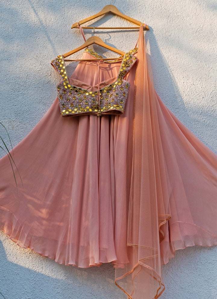 Peach Georgette Sharara With Multicolour Blouse Anisha Shetty - Fabilicious Fashion