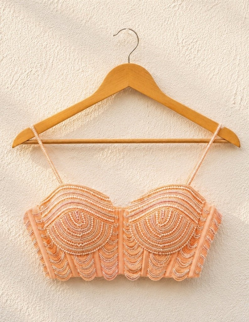Peach Georgette Sharara With Pearl Blouse Anisha Shetty - Fabilicious Fashion