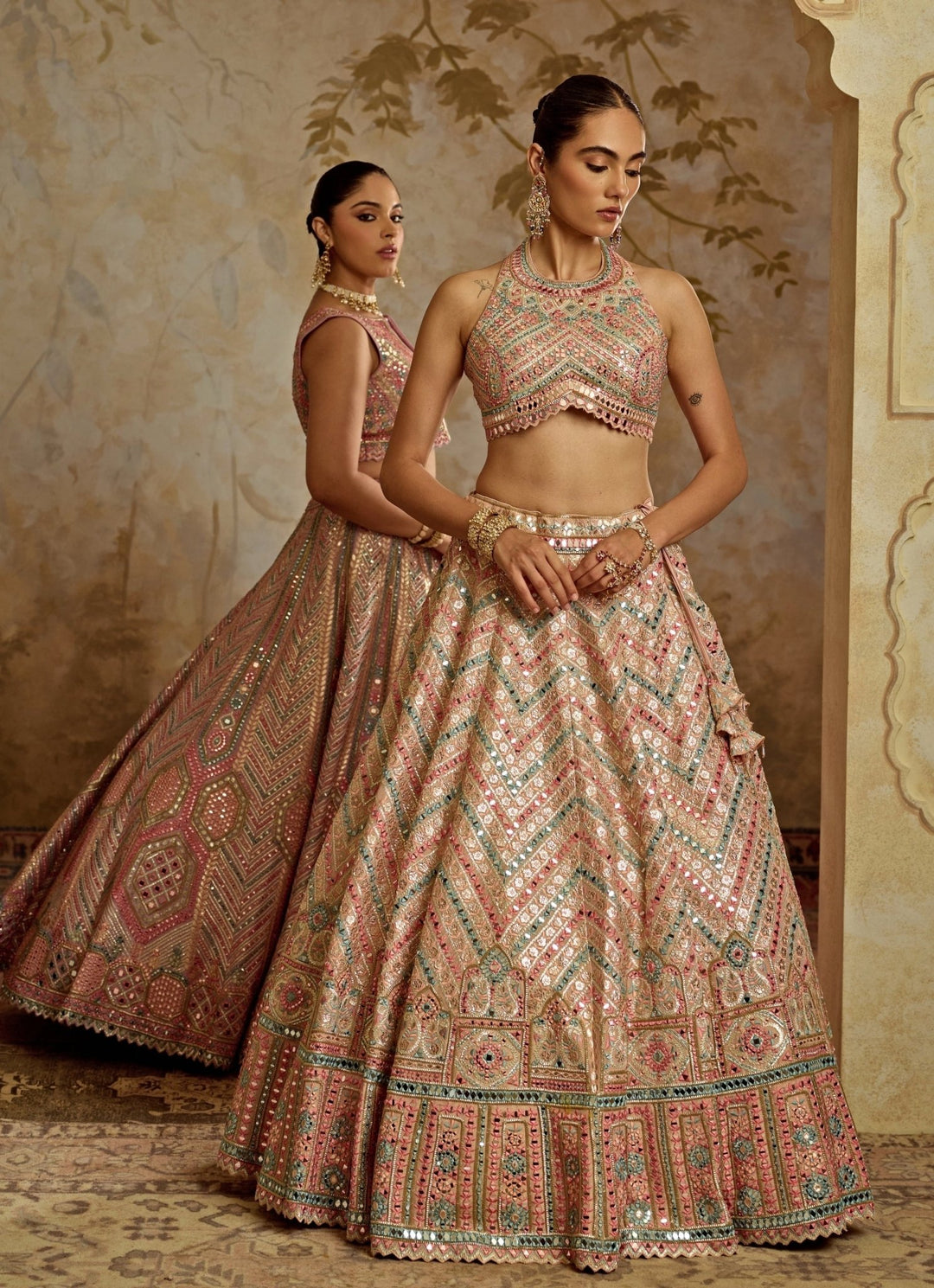 Peach Gota And Mirror Embroidered Tissue Lehenga Suhino - Fabilicious Fashion