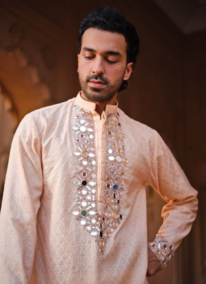 Darzi House Peach Mirror Chanderi Kurta Pants SetFabilicious Fashion