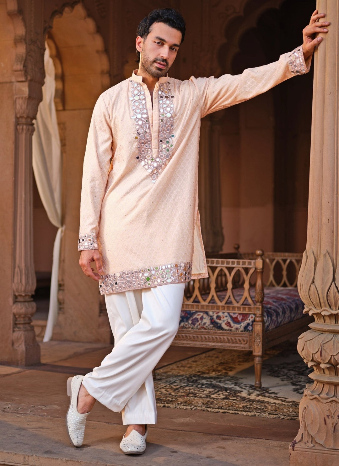 Darzi House Peach Mirror Chanderi Kurta Pants SetFabilicious Fashion