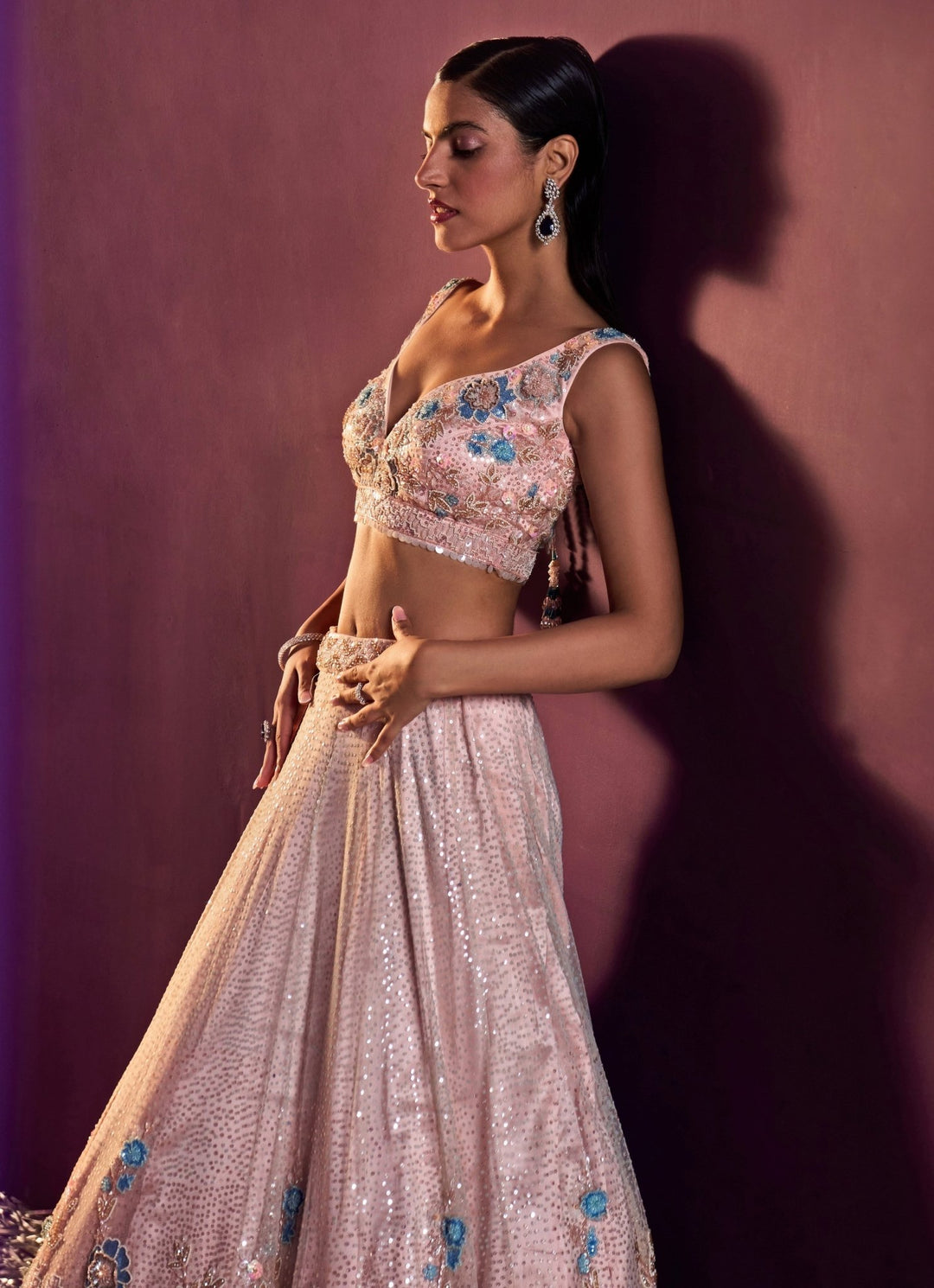 Peach Multi Colour Sequins Embroidered Lehenga Set Angad Singh - Fabilicious Fashion
