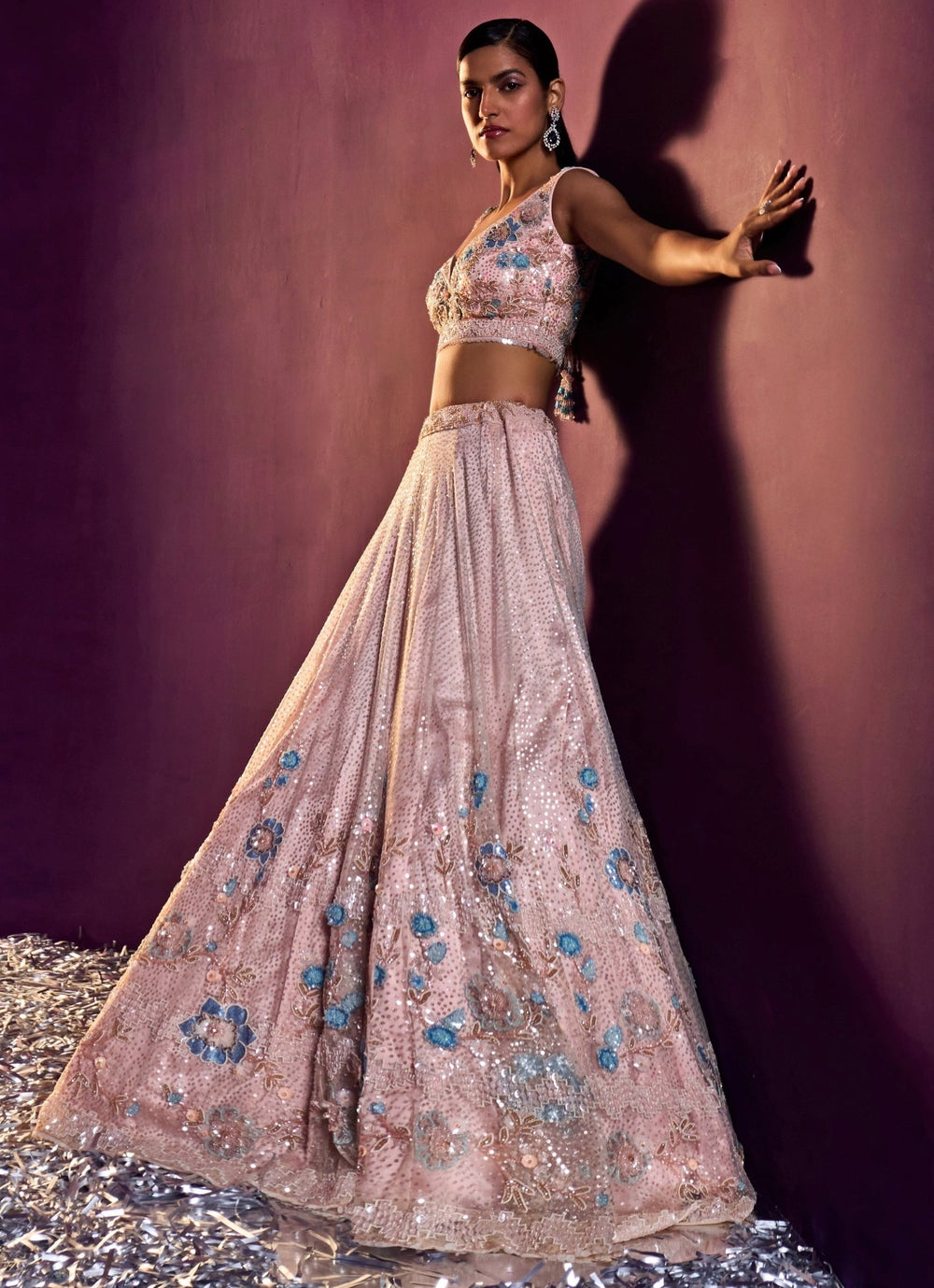 Peach Multi Colour Sequins Embroidered Lehenga Set Angad Singh - Fabilicious Fashion