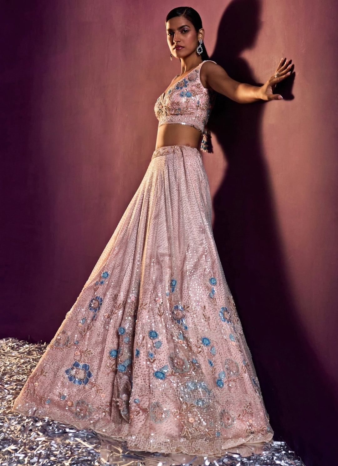 Peach Multi Colour Sequins Embroidered Lehenga Set Angad Singh - Fabilicious Fashion