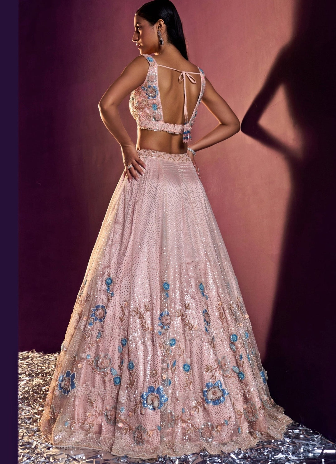 Peach Multi Colour Sequins Embroidered Lehenga Set Angad Singh - Fabilicious Fashion