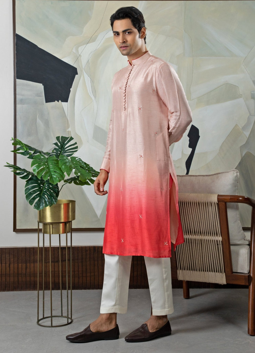 Peach Ombre Embroidered Kurta Pant Set Smriti - Fabilicious Fashion