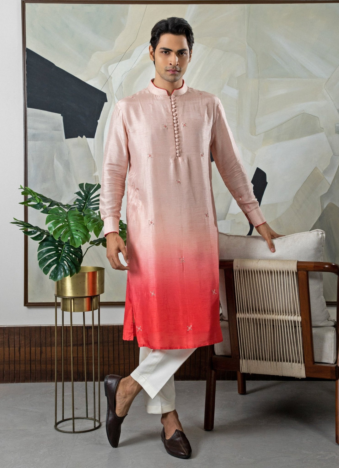 Peach Ombre Embroidered Kurta Pant Set Smriti - Fabilicious Fashion