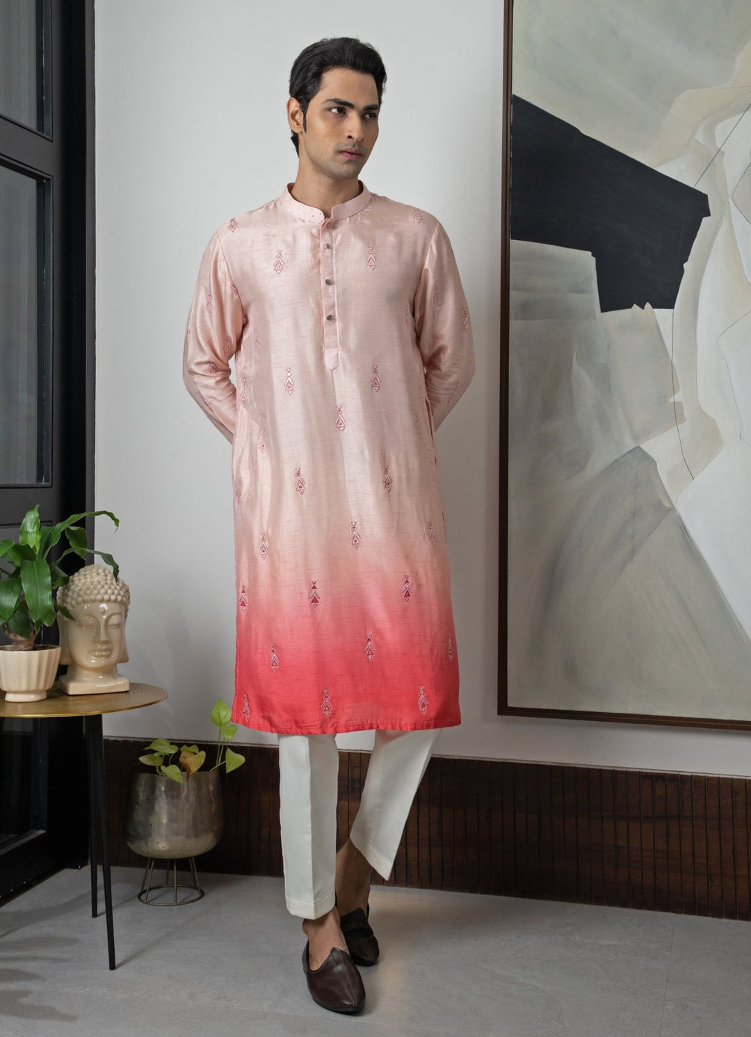 Peach Ombre Silk Kurta Pant Set Smriti - Fabilicious Fashion