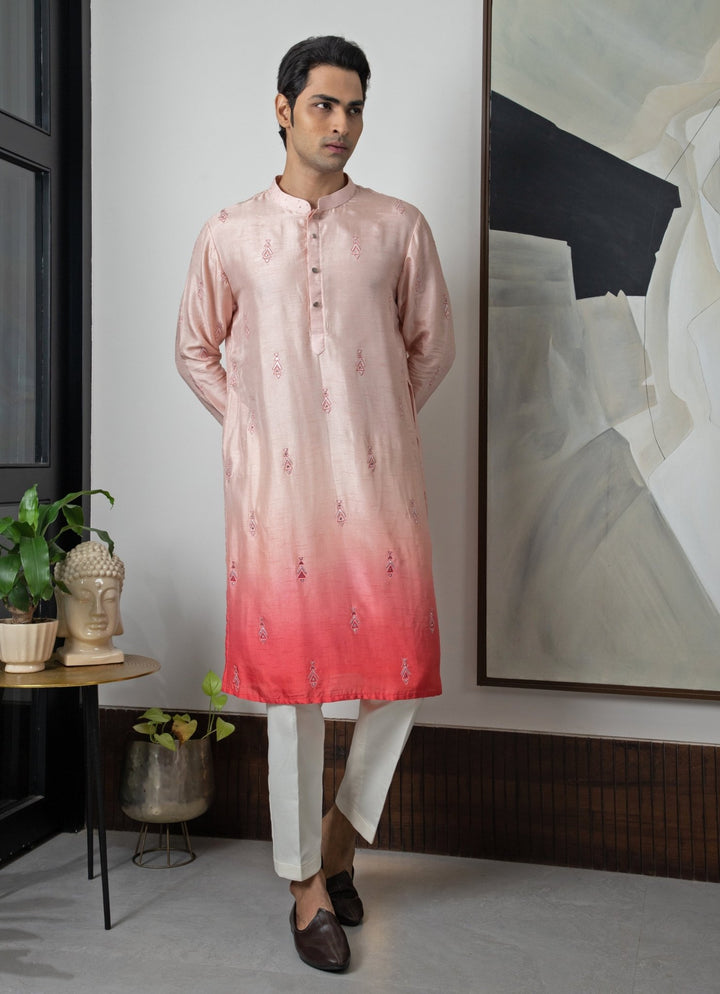 Peach Ombre Silk Kurta Pant Set Smriti - Fabilicious Fashion
