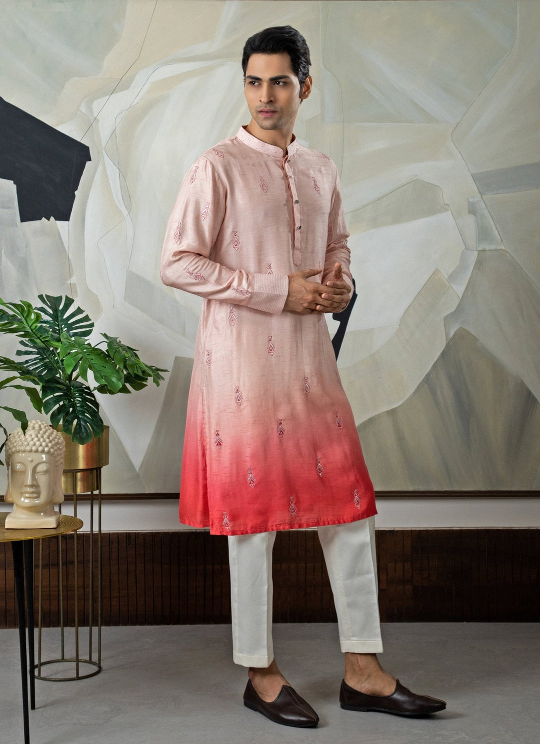 Peach Ombre Silk Kurta Pant Set Smriti - Fabilicious Fashion