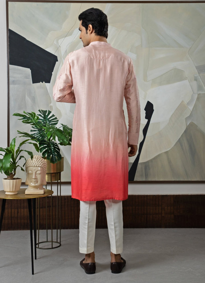 Peach Ombre Silk Kurta Pant Set Smriti - Fabilicious Fashion