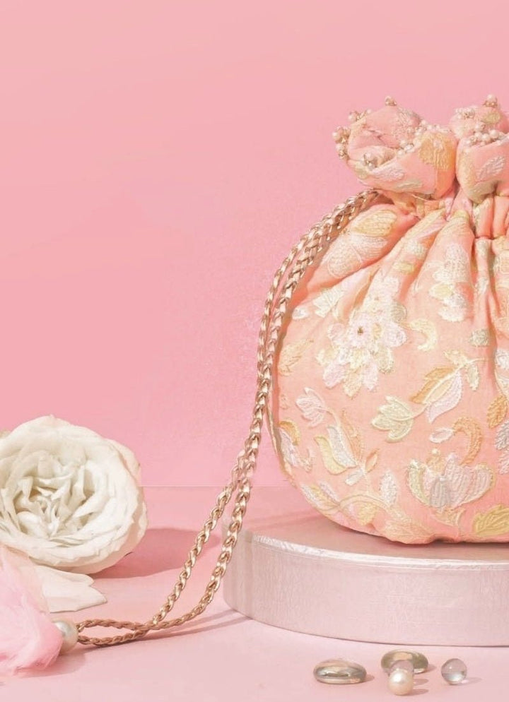 Peach Organza Tissue Potli Amyra - Fabilicious Fashion