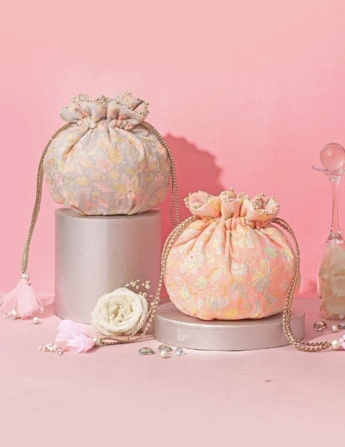 Peach Organza Tissue Potli Amyra - Fabilicious Fashion