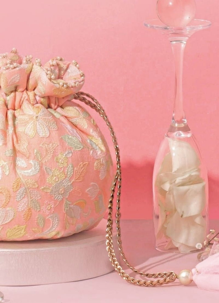 Peach Organza Tissue Potli Amyra - Fabilicious Fashion