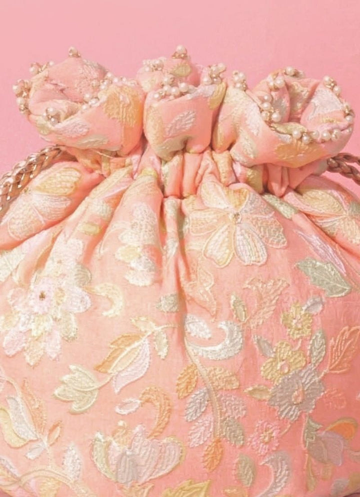 Peach Organza Tissue Potli Amyra - Fabilicious Fashion