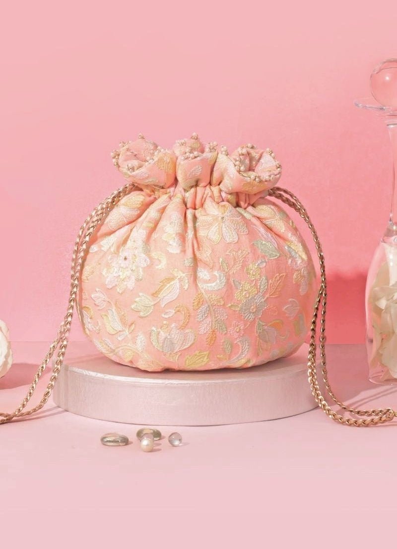 Peach Organza Tissue Potli Amyra - Fabilicious Fashion