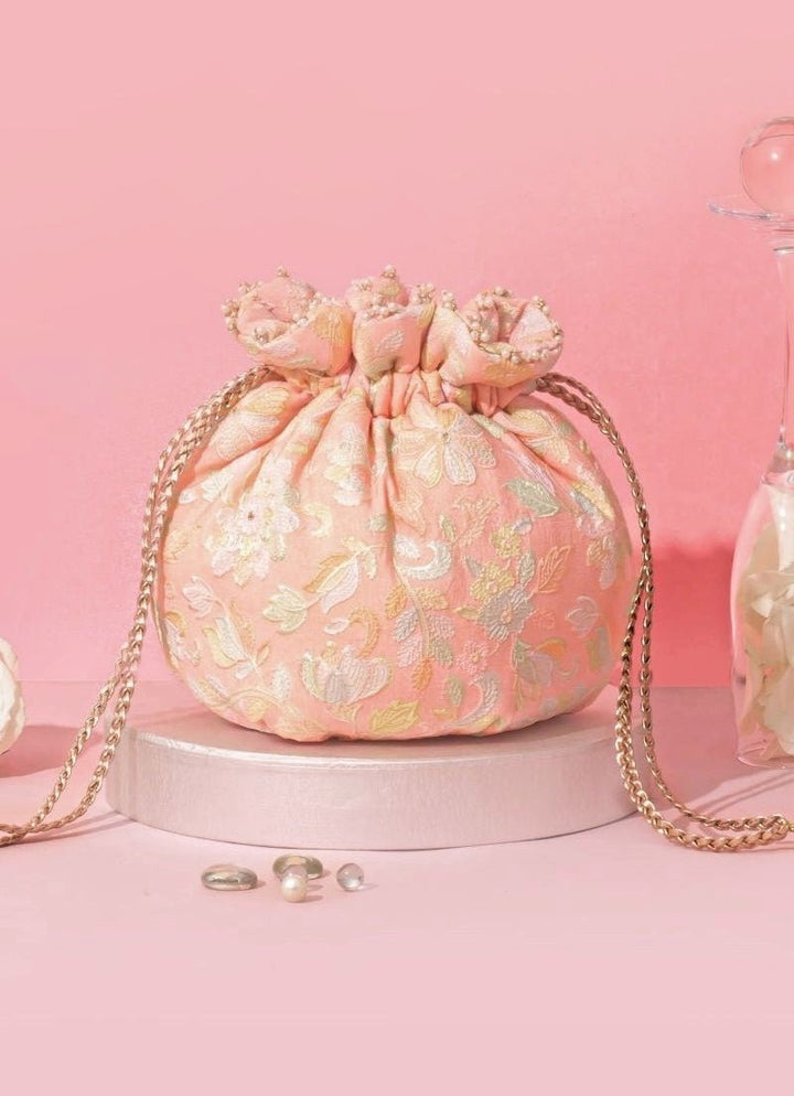 Peach Organza Tissue Potli Amyra - Fabilicious Fashion
