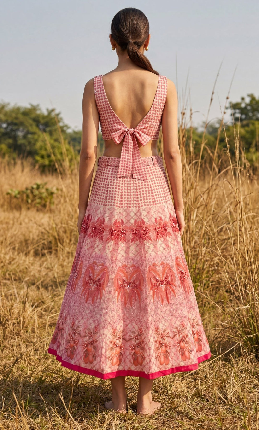 Basil Leaf Peach Printed Organza Lehenga SetFabilicious Fashion