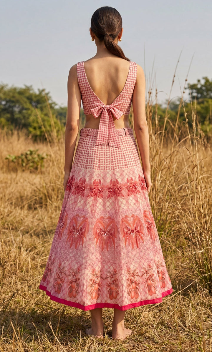 Basil Leaf Peach Printed Organza Lehenga SetFabilicious Fashion
